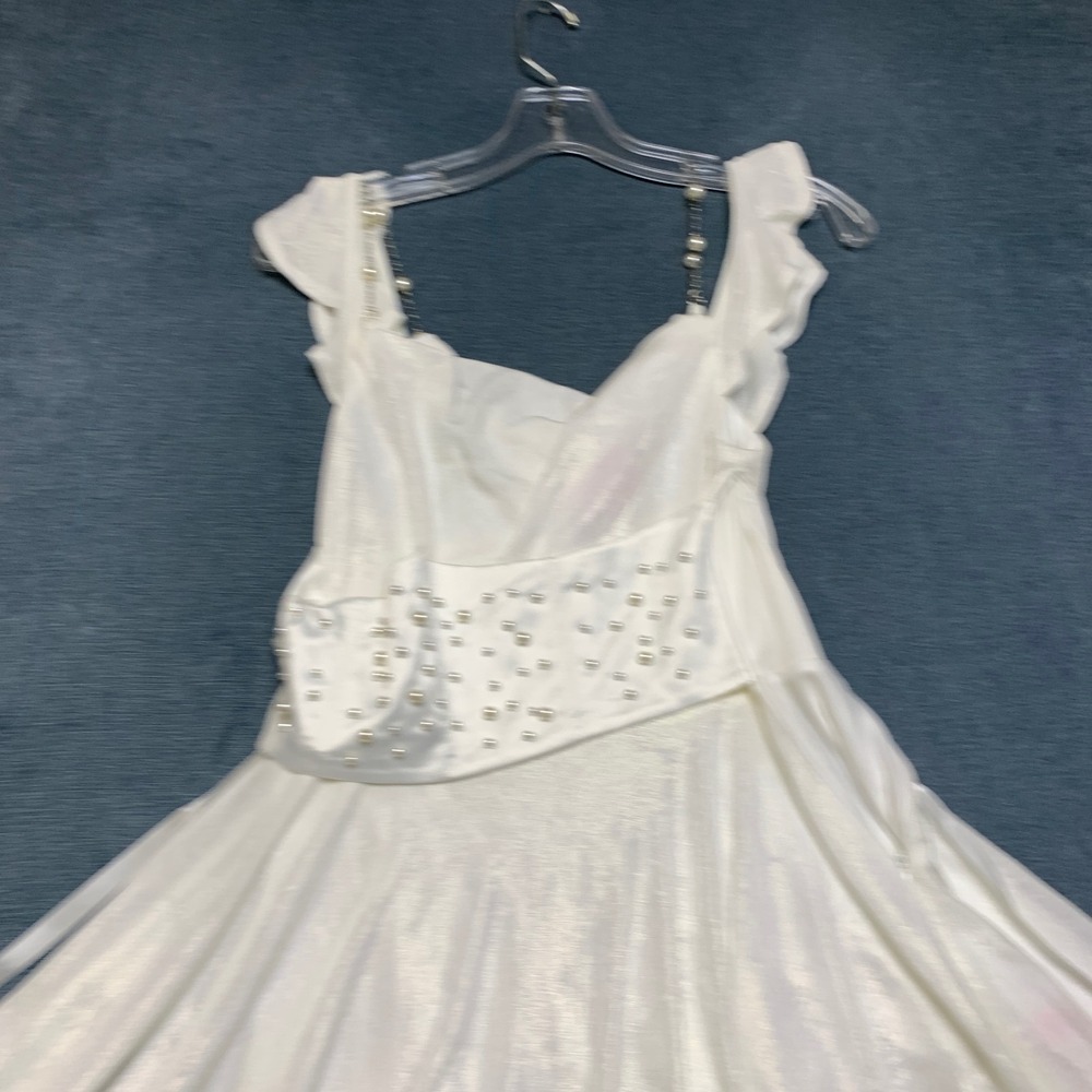 Sugar Thrillz Mini Dress Womens S White Pearl Embellished Cowl Neck Corset Back - Picture 4 of 13